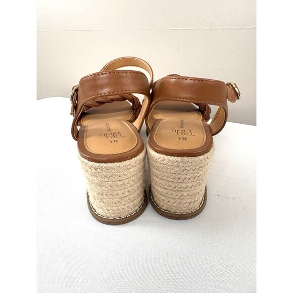 Y2K Brown Platform Sandals 10 Braided Strap Chunky Heel Boho Indie Coastal - Picture 4 of 15